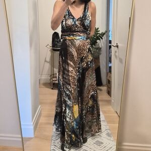 Y2K Cavalli Style Animal Print Beaded Silk Maxi Dress